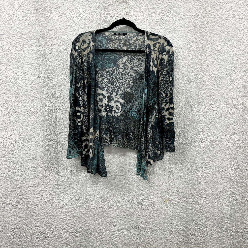 Black Turquoise Gray Linenlin Cardigan with Flared Sleeves